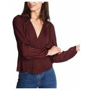 1.State Surplice Peplum Top Size S Cross Front Long Sleeve Burgundy NEW Tag B23
